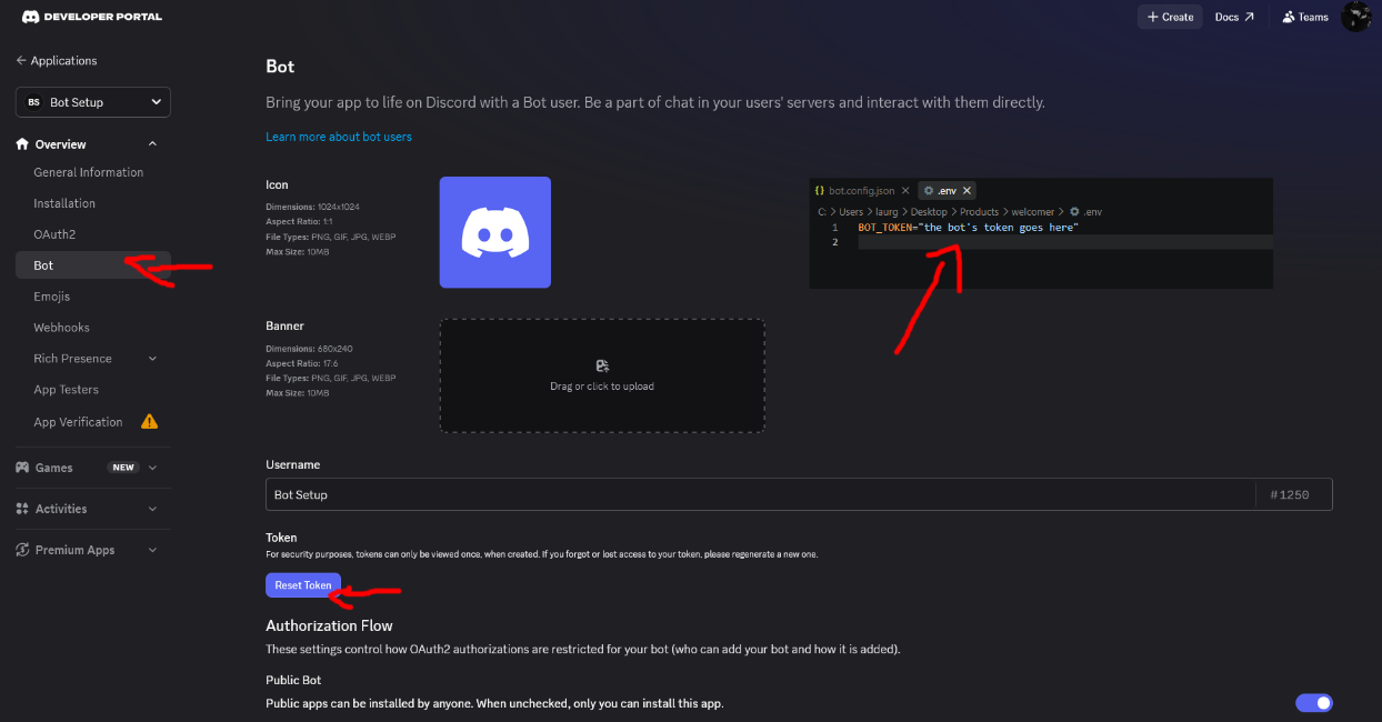 Add the bot's token into the .env file