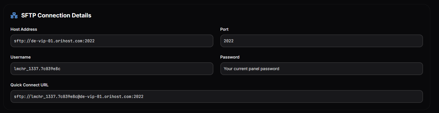 Finding the SFTP connection details